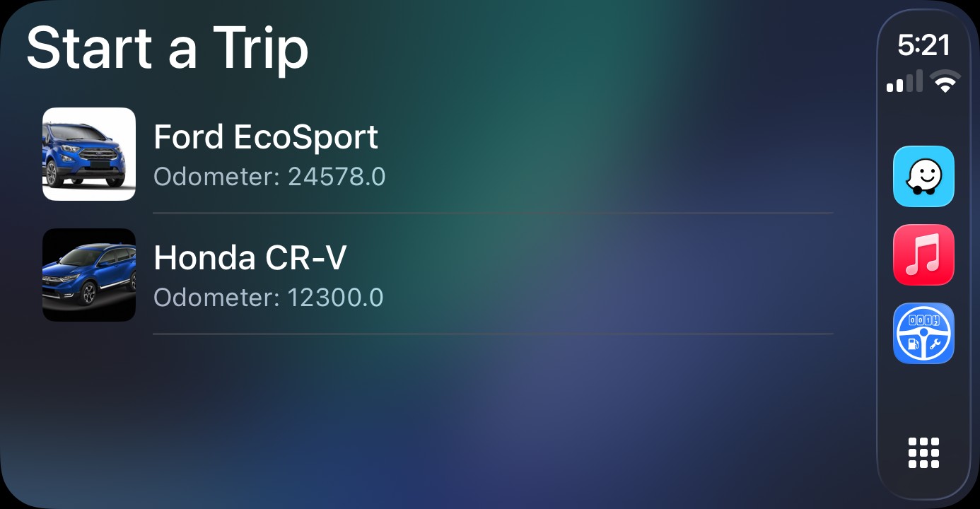 Mileage Tracker App CarPlay - Trip Logbook Start trip screen
