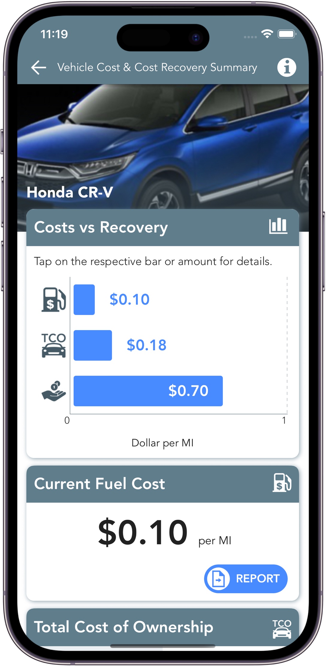 Mileage statistics screenshot