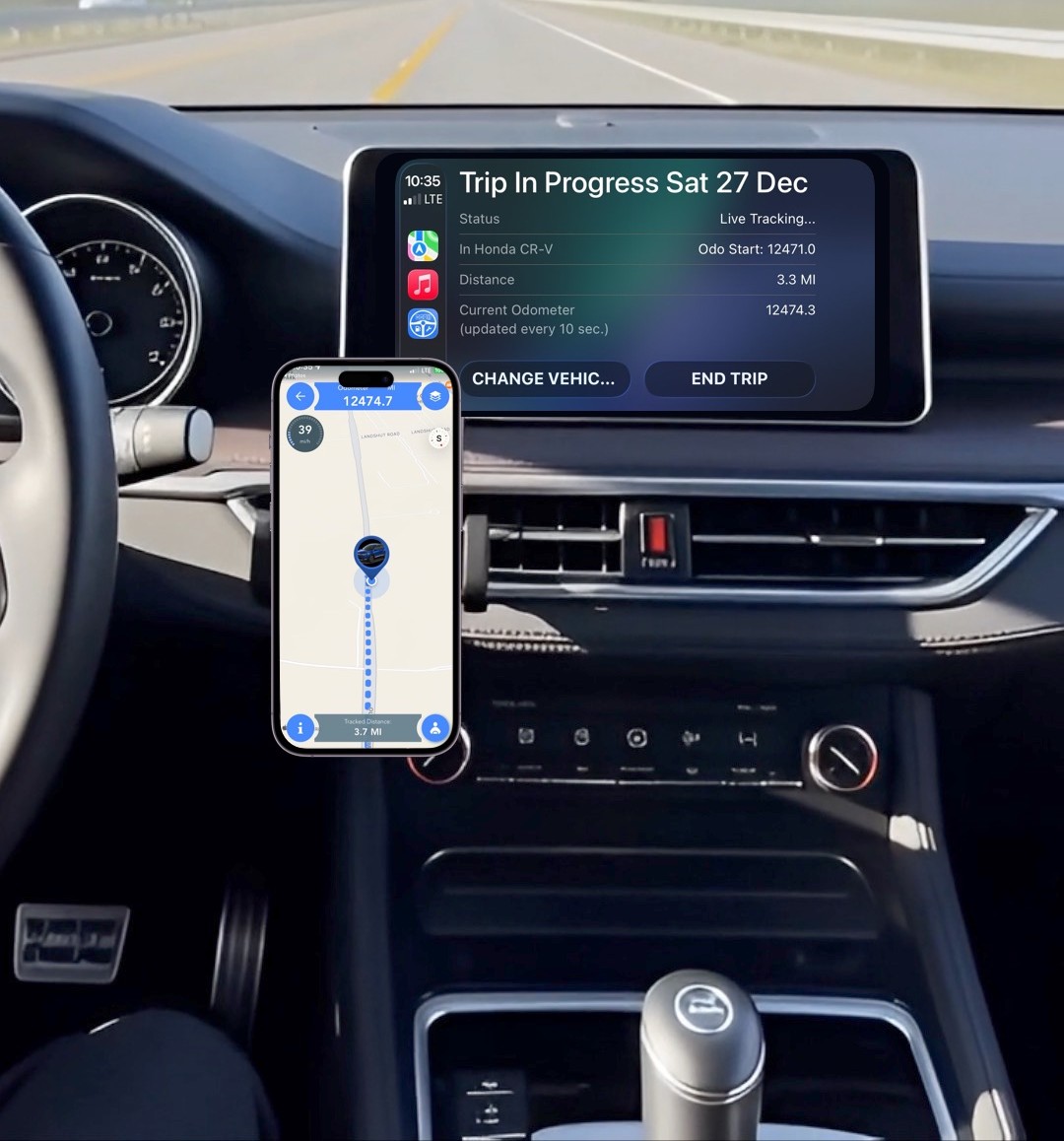 Trip Logbook Mileage Tracker App - Trip In Progress Map with CarPlay App